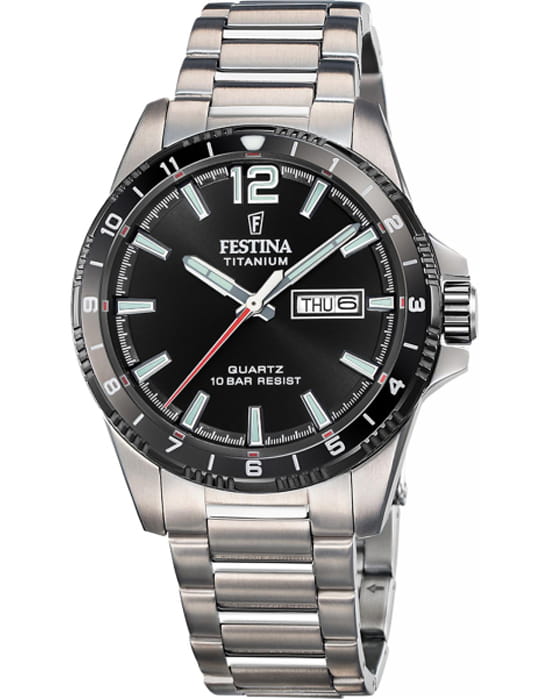 Festina Festina Titanium F20698/4  F20698/4 кварцевые мужские часы черный циферблат, браслет титановый — вид спереди